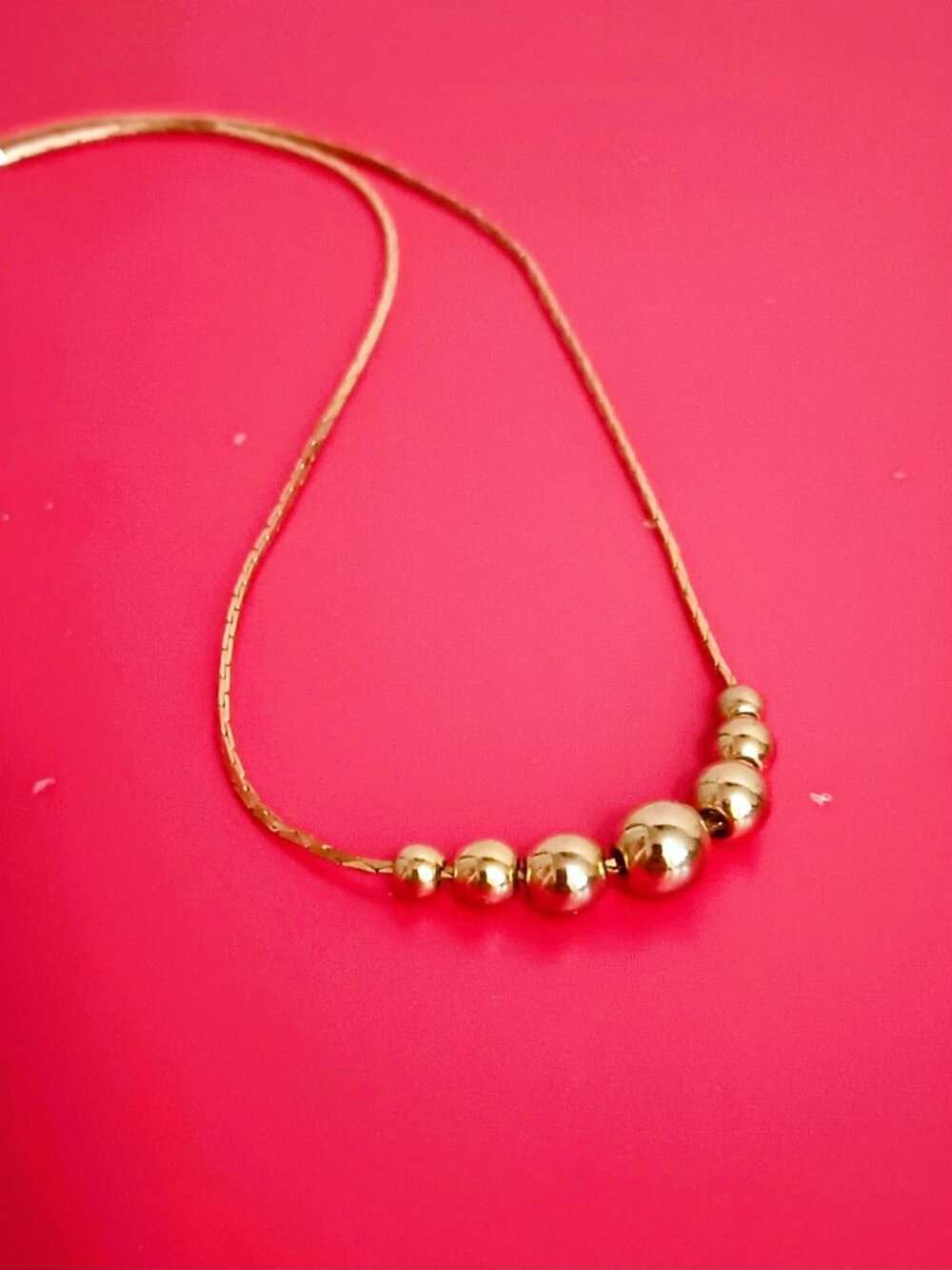 Graduated Gold Beaded Station Necklace 18" Dainty Retro Jewelry
